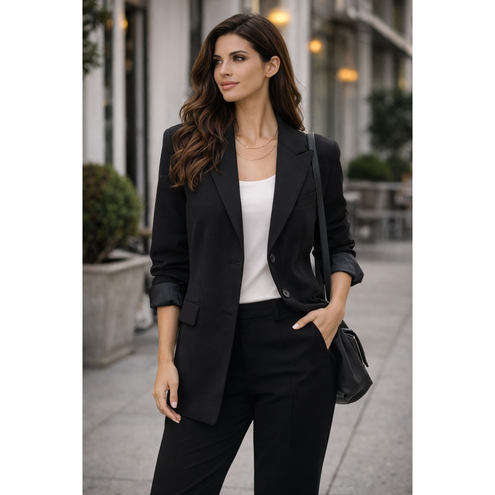 Women's Black Notch Collar Blazer Size 12 | Minimalist Office Career Jacket